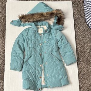 Copper Key Teal and Cream Faux Fur Jacket size 4/5